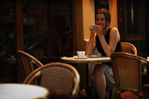 Ava sips Paris hot chocolate