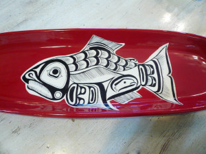 Red salmon platter after kiln